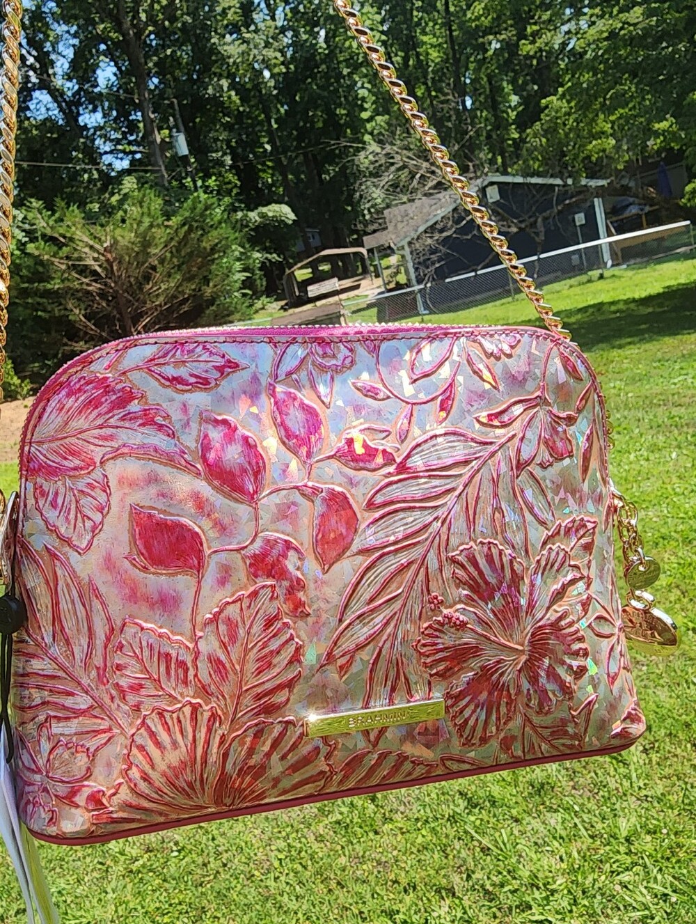 Iridescent Pink Floral Crossbody Bag